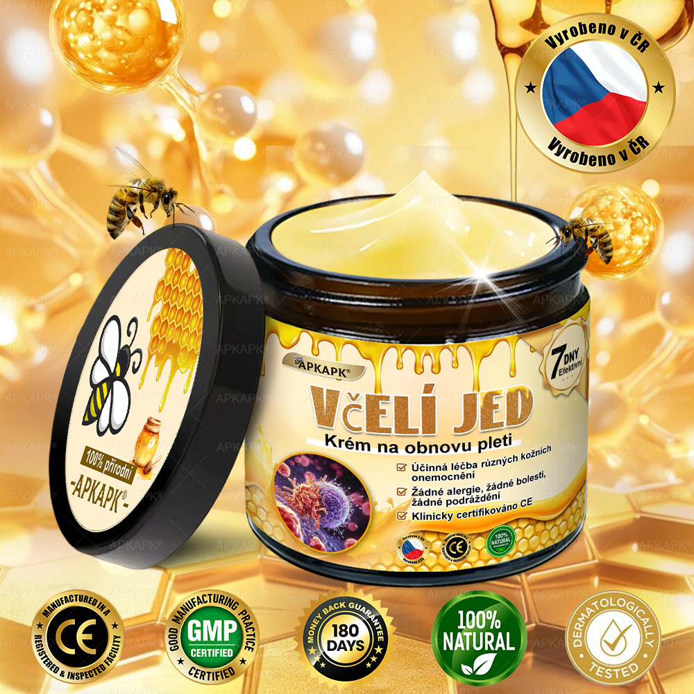 Dermatologicky a klinicky testováno🎁🐝APKAPK®Bee Venom Krém na obnovení pleti🐝 pomáhá při léčbě kožních problémů, jako jsou: vrásky, jizvy, pigmentové skvrny, strie, akné, psoriáza, ekzém, kožní změny, podráždění, záněty a další kožní problémy.
